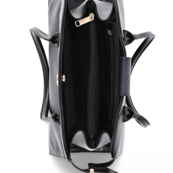 Time & Tru Maxwell Black Satchel Bag Double Top Handles NEW - Picture 4 of 5